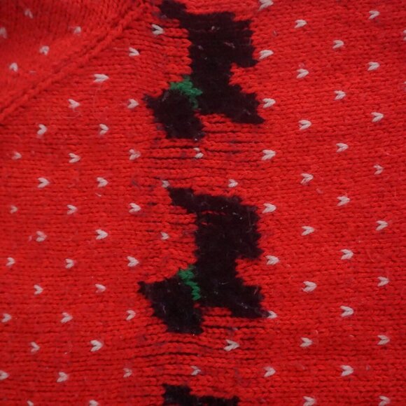 Handmade Red Knit with Black Scottish Terrier 100% Wool Mock Neck Sweater M - Picture 10 of 12